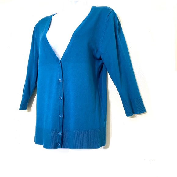 14th & Union TEAL cardigan lightweight v-neck 3/4 sleeve button down sweater L - Picture 9 of 11
